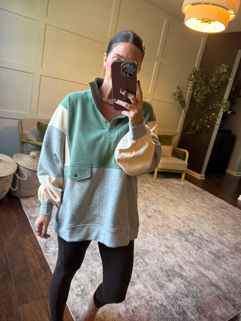 Colorblock Snap Pullover