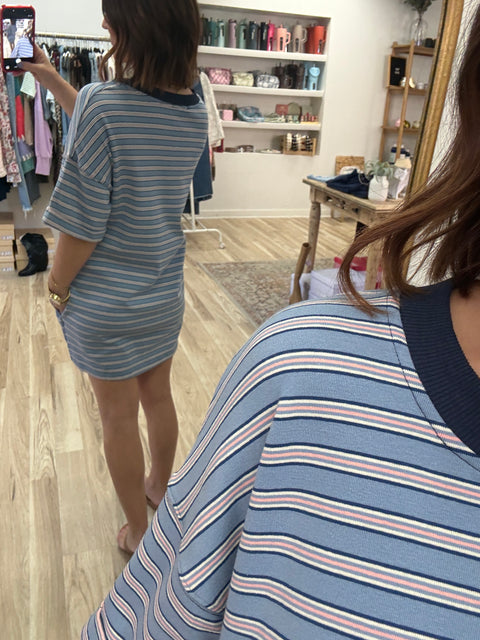 Striped T-Shirt Dress-Blue