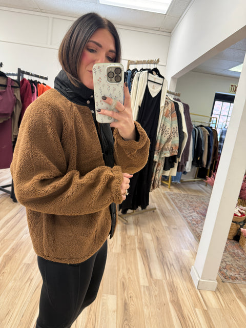 Colorblock Snap Fleece - Brown