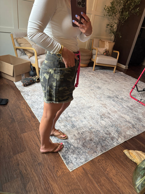 Braided Waist Camo Shorts