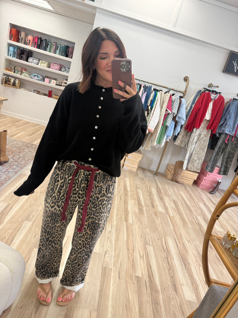 Leopard Tie Waist Barrel Jeans