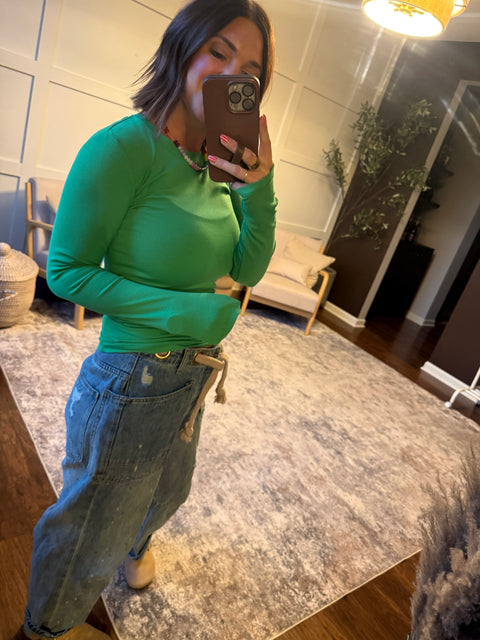 ribbed essential top-kelly green