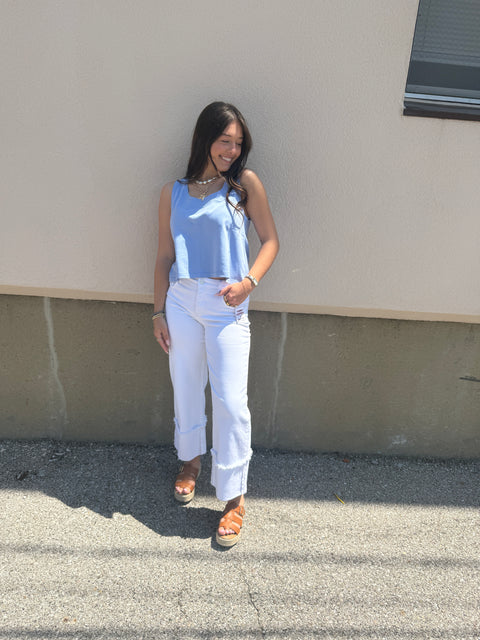 Boxy Scoop Neck Tank-Blue