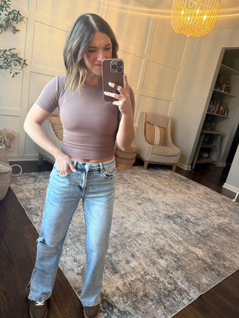 Ribbed Essential Cropped Tee-Cocoa