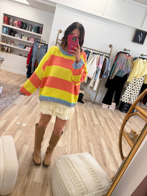 Sunset Striped Sweater-coral/lemon