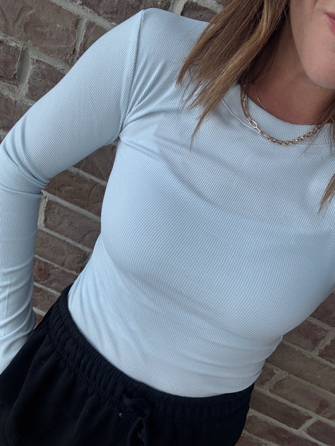 Ribbed Essential Top-Illusion Blue