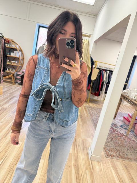 Denim Front Tie Vest