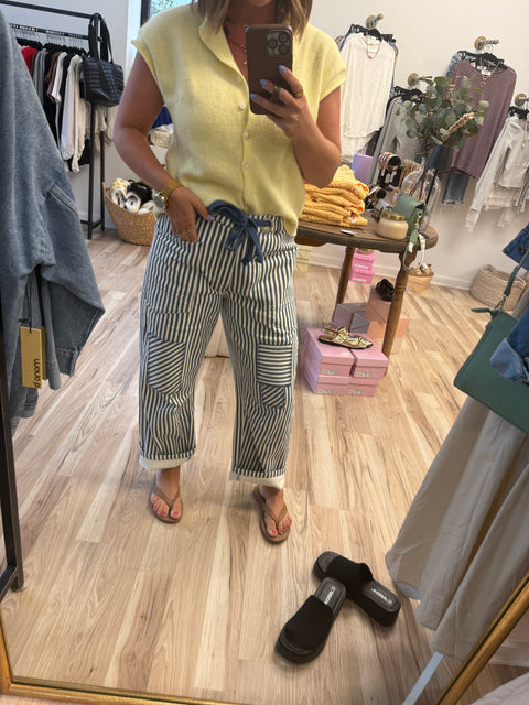 Striped Barrel Pants-blue