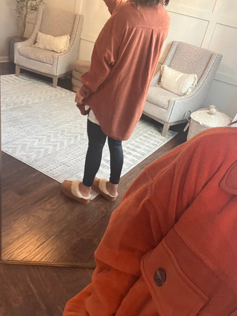 Fashionably Late Shacket - Rust
