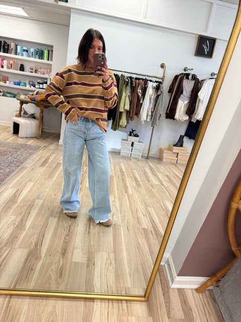 camel + wine striped tee