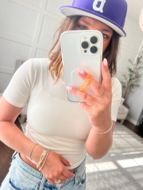 Ribbed Essential Cropped Tee-White