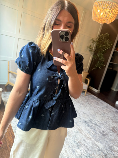 Denim Bow Tie Top