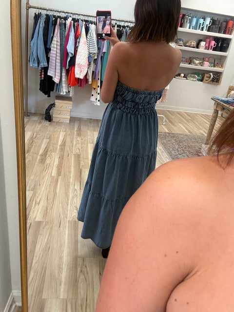 strapless denim dress
