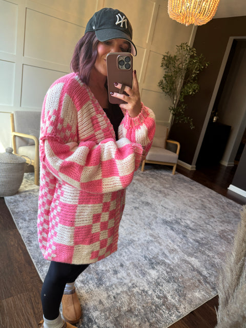 Get the Check Cardi- pink
