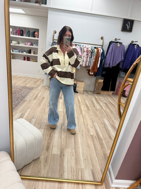 Rugby Pullover-Mocha/Cream