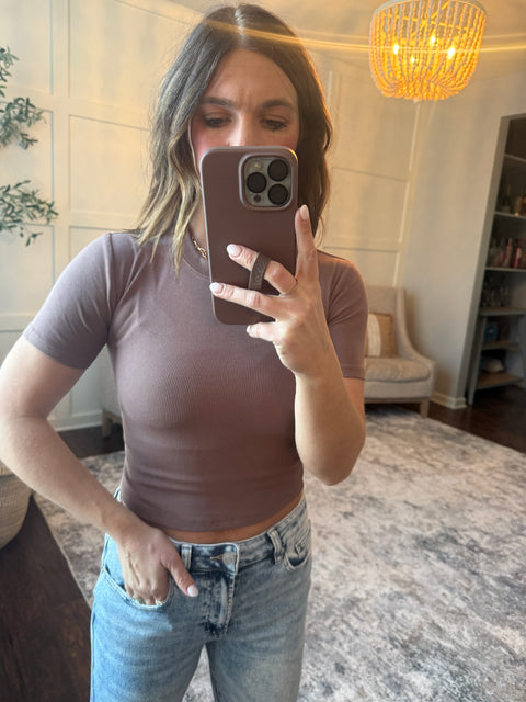 Ribbed Essential Cropped Tee-Cocoa