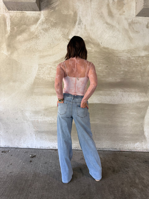 Looks Easy Lace Top-blush