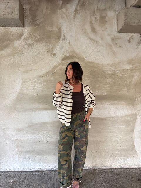 Piper Cardi-brown/white striped