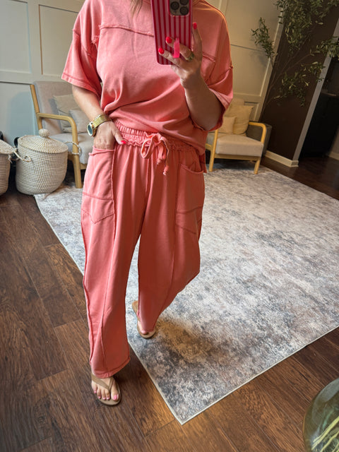 Cropped Easy Set-coral