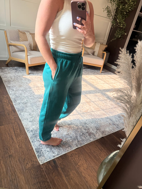 College Boyfriend Joggers- Blue Palm