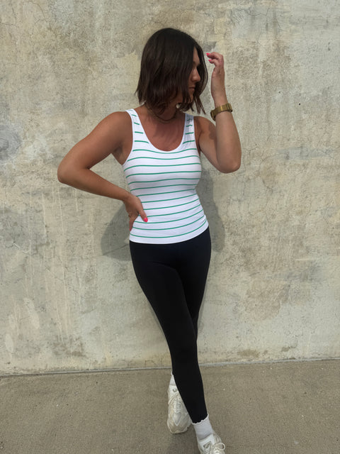 Classic Ribbed Tank- green/white