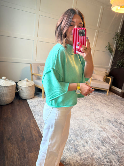 Marled Mock Neck-Green