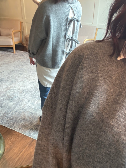 Tie Back Sweater-Grey