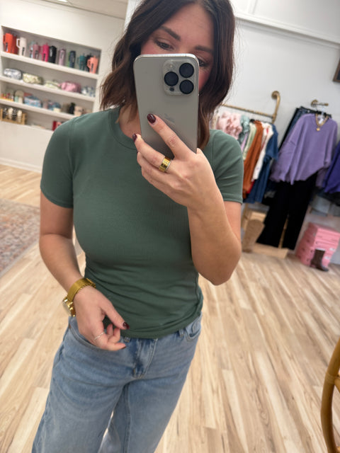 Ribbed Essential Short Sleeve-Pine