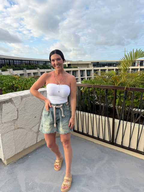 Braided Waist Denim Shorts