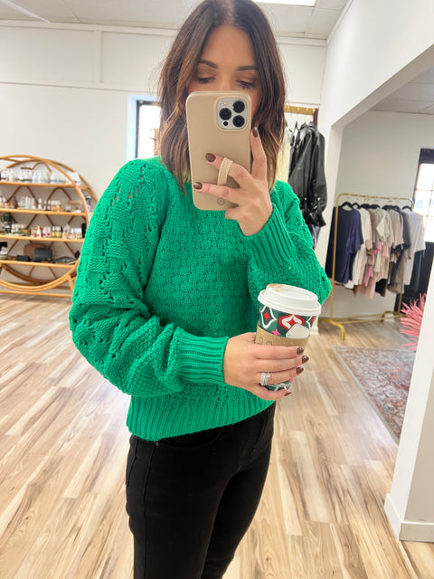 Mixed Pointelle Sweater - Clover