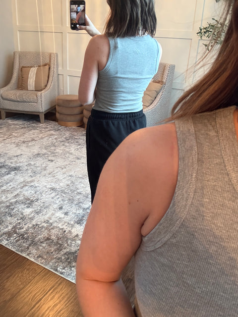 Ribbed Essential Tank-Grey