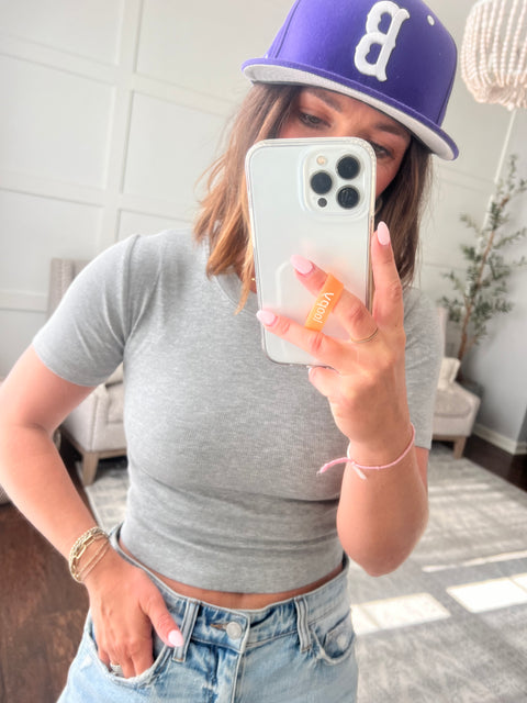 Ribbed Essential Cropped Tee-Grey