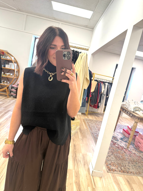 Turtleneck Sweater Vest-Black