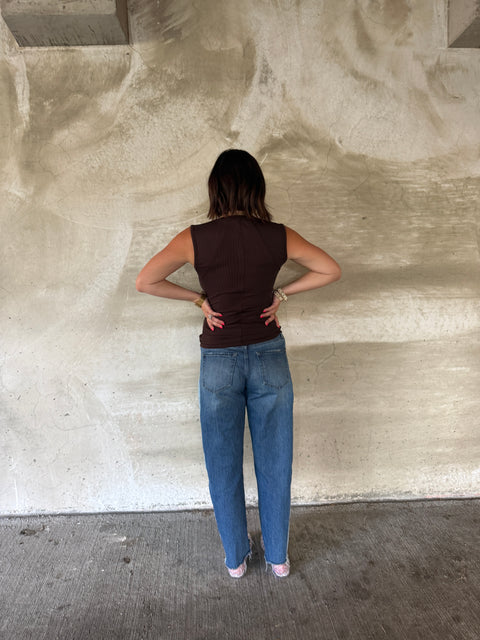 ribbed henley tank-coffee