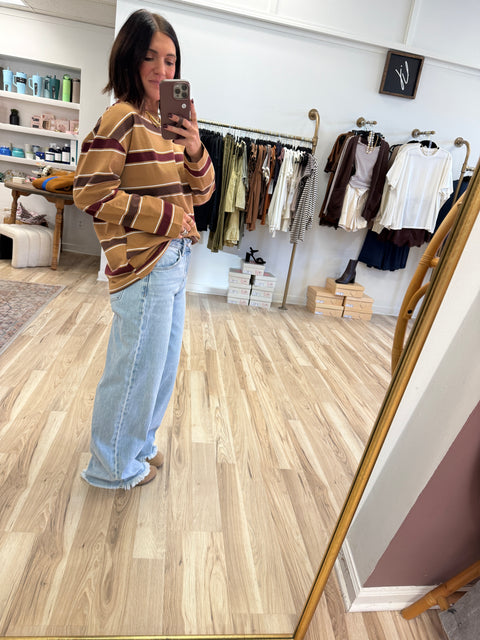 camel + wine striped tee