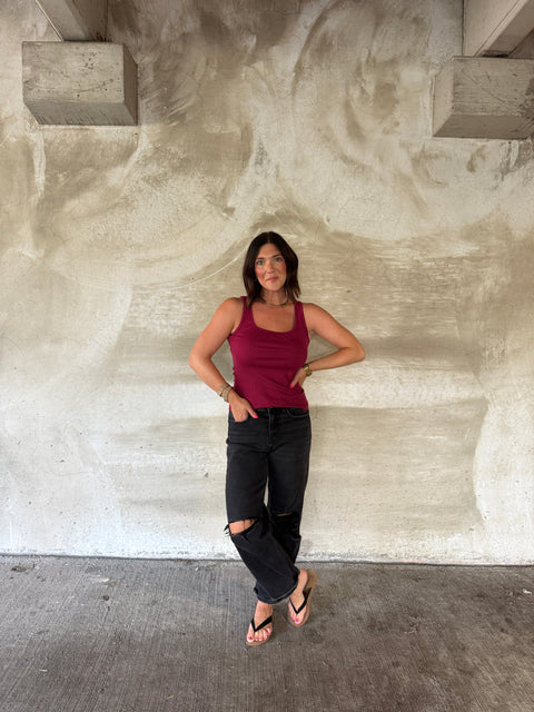 square neck ribbed essential tank-brambleberry