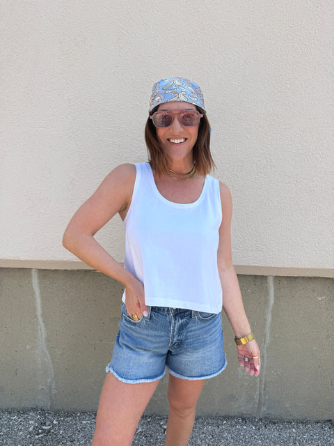 Boxy Scoop Neck Tank-White