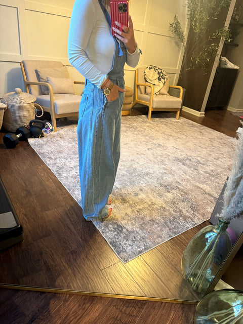 Denim Barrel Overalls