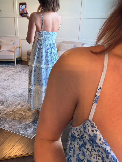 Multi check pattern dress- blue