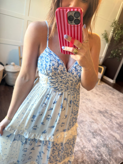 Multi check pattern dress- blue