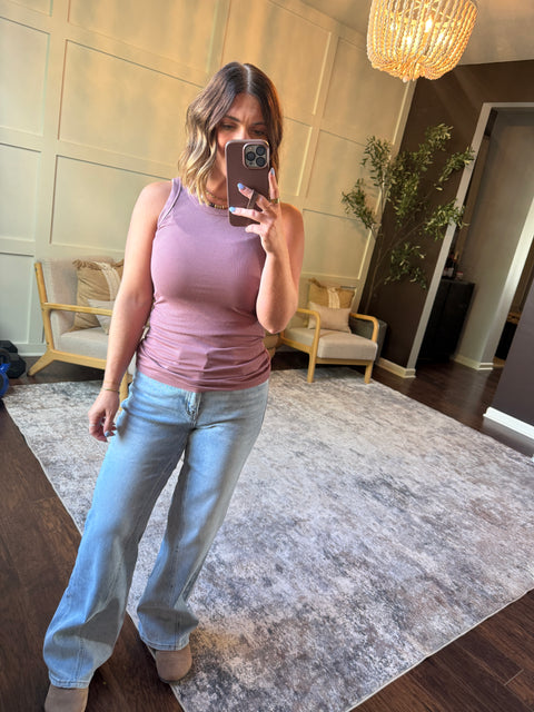 Ribbed Essential Tank-Rose Taupe