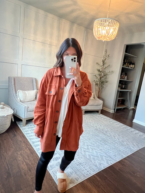 Fashionably Late Shacket - Rust