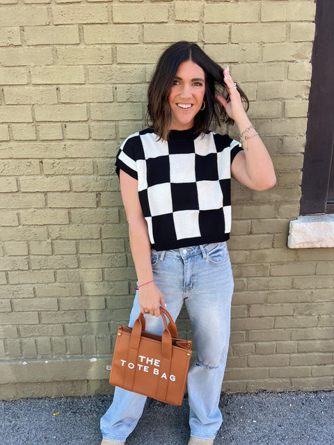 the Hannah Checkered Top-Black