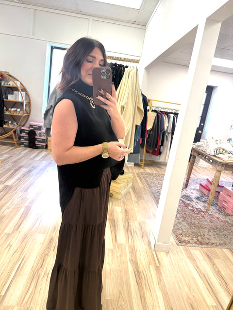 Turtleneck Sweater Vest-Black