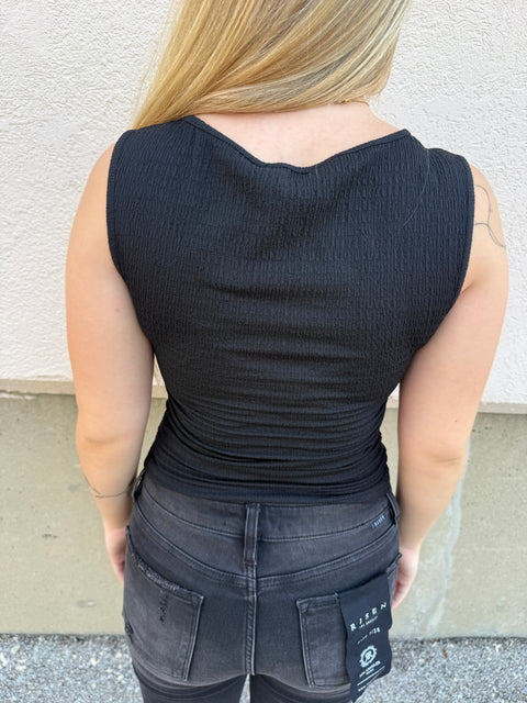 boatneck textured top-black
