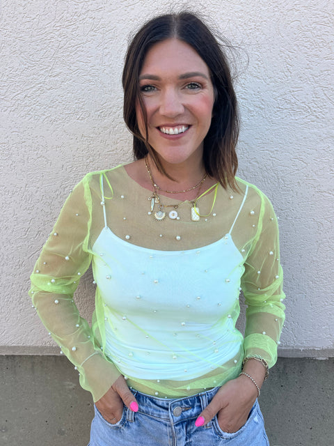 Mesh Pearl Top