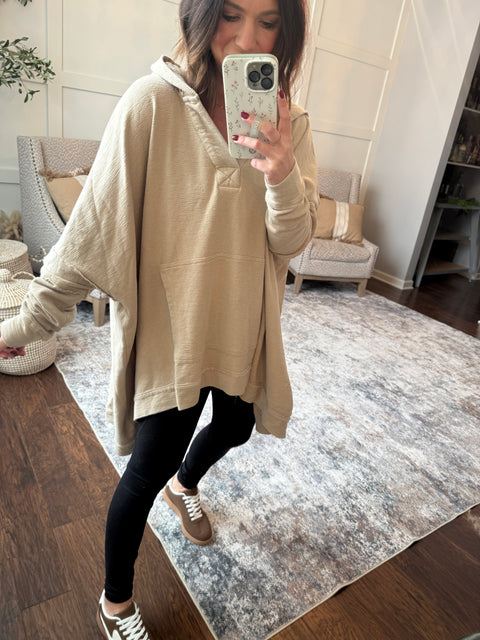 Poncho Hoodie- Taupe