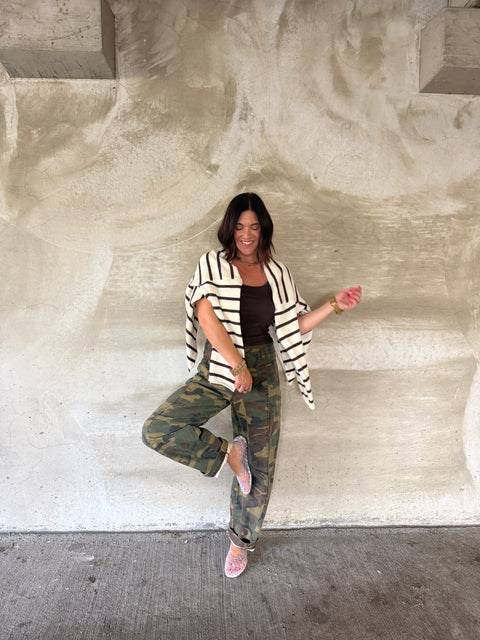 Piper Cardi-brown/white striped
