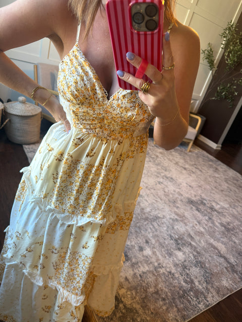 Multi check pattern dress- yellow