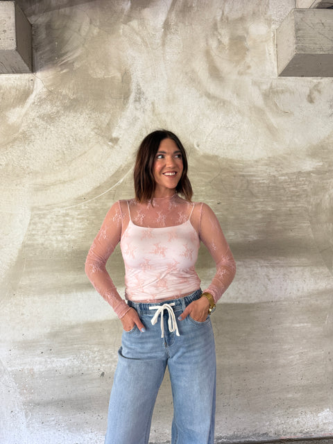 Looks Easy Lace Top-blush